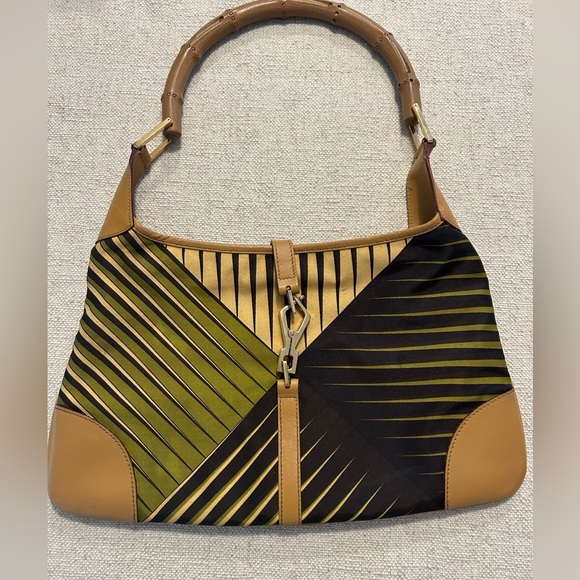 Gucci Jackie O Shoulder Bag Palm Print Multicolor RARE FIND Bamboo Handle - Picture 1 of 14